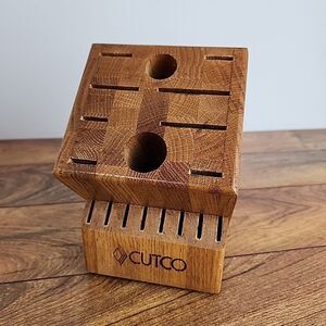 CUTCO 18-Slot Solid Oak Knife Block Holder - Wooden Countertop Storage Organizer